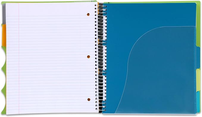 Mintra Office Durable PREMIUM Spiral Notebook, ((Green, 5 Subject, 8.5in x 11in)), Fabric Covered Coils, No Snags, Removable Adjustable Pocket Dividers, Ruler, Organization, Customizable