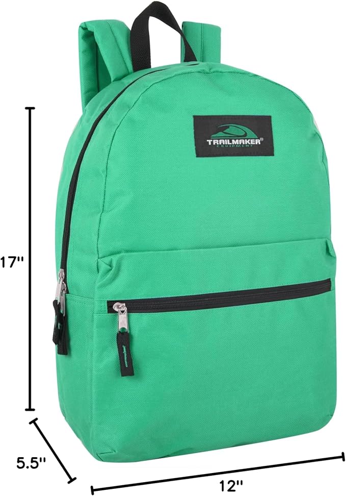 Trail maker 24 Pack- Classic 17 Inch Backpacks in Bulk Wholesale Back Packs for Boys and Girls (Assorted 12 Colors Pack)