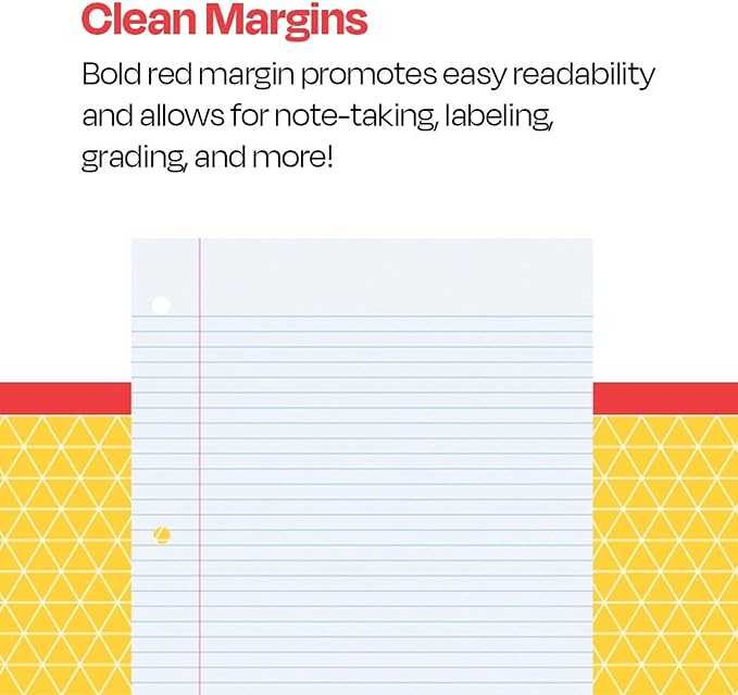 School Smart 3-Hole Punched Filler Paper w/Red Margin, 8-1/2 x 11 Inches, College Ruled, 200 Sheets, White