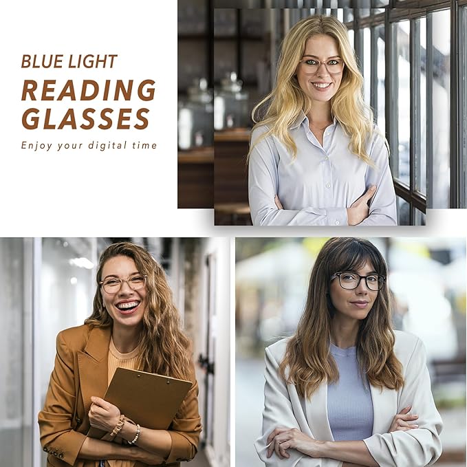Bifocal Reading Glasses for Women, Blue Light Blocking Computer Readers with Spring Hinges, Retro Square Frame