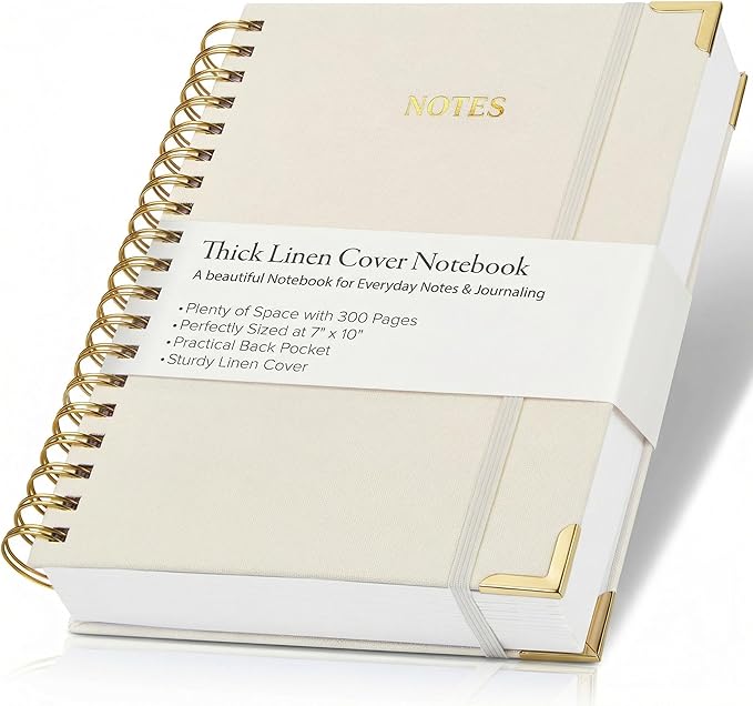 Aesthetic Thick Spiral Notebook Journal For Women in B5 Format - Modern Linen Hardcover College Ruled Note Book With 300 Lined Pages - Perfect For Writing And Staying Organized at Work or School