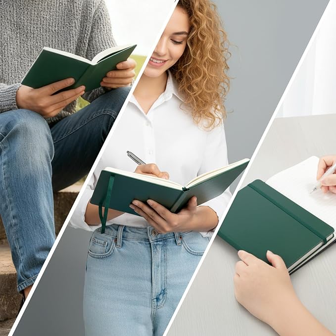M&G Lined Journal Notebook, 160 Pages, A5 Medium Size 5.6" x 8" for Men Women, 100GSM Thick College Ruled Paper for Journaling, Writing, Work & Office, Leather Hardcover, Green