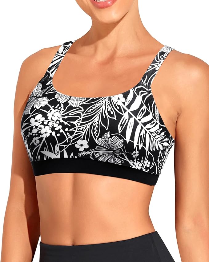 Tempt Me Women Sports Bra Bikini Tops Scoop Neck Bathing Suits Top Padded Swim Crop Tops Only