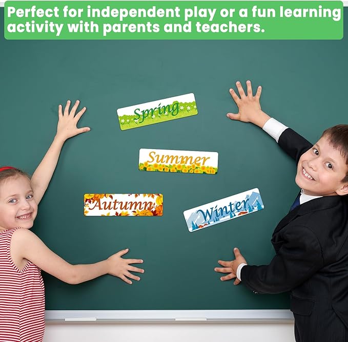 Seasonal Magnet,4 Packs Season Magnets for Whiteboard,Educational Theme Calendar Magnets with Spring,Summer,Autumn and Winter - Perfect for Kids Learning, Teachers & Parents (Season)