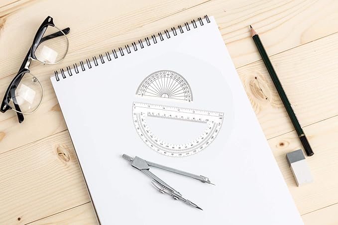 Drawing Compass and Plastic Math Protractors 180 Degree,4 Inch and 6 Inch,3 Piece Student Geometry Math Set (Style 1)
