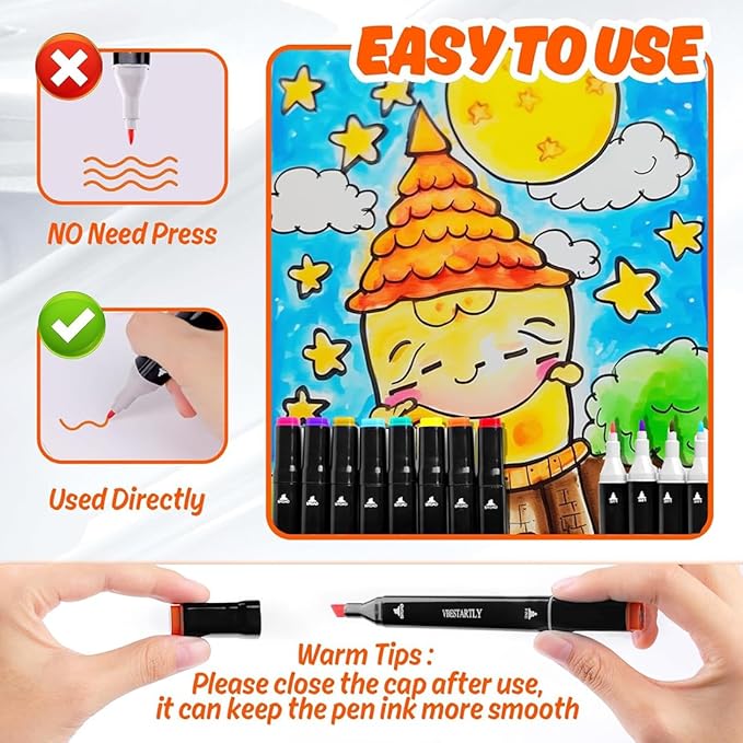 VBESTARTLY 262 Colors Alcohol Markers with Base, Permanent Dual Tip Art Markers for Adults Anime Coloring Sketch Illustrations Pefect for Gift- Refillable