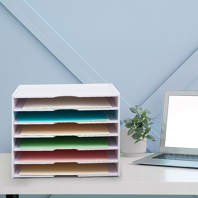 Juexica 7 Tier Scrapbook Paper Trays Organizer 14.2 x 10.2 x 11.8 Inch Stackable Paper Storage for Desk Desktop File Organizer for Home Office Classroom Decorations