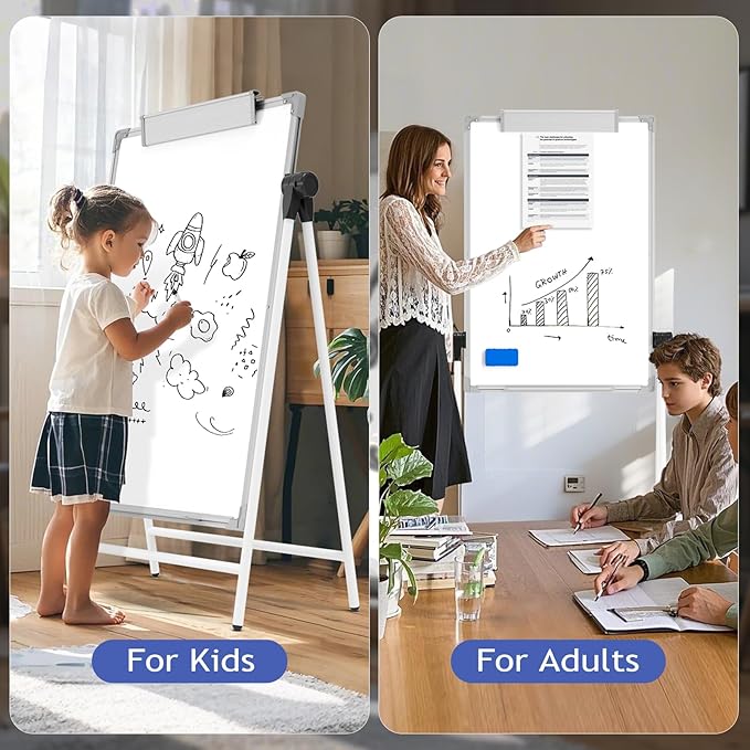 Large Double Sided White Board with Stands, 40" x 28" A-Stand Dry Erase Board Easel, Portable Flip Chart Easel with Height Adjustable Design for Home, School, Office