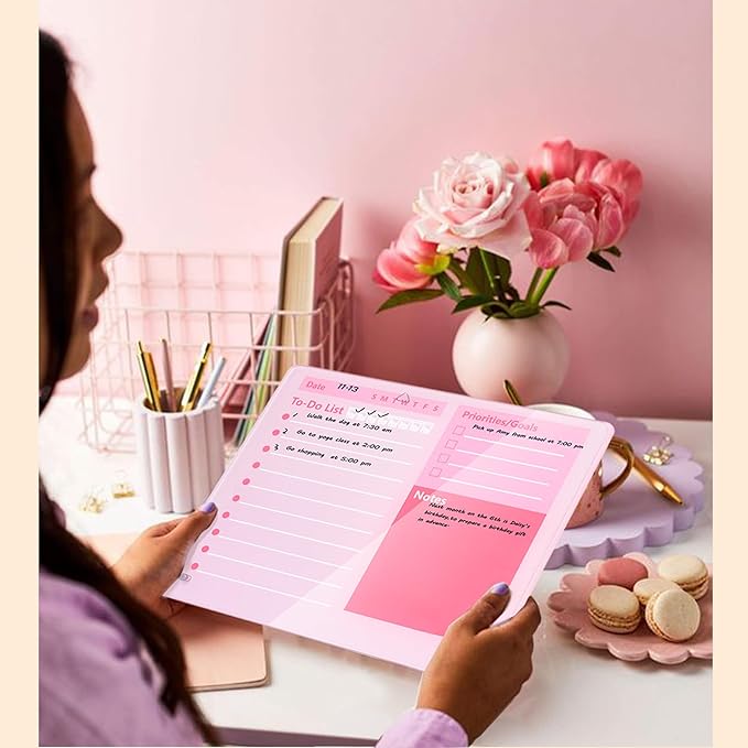 Desktop Thickened Acrylic Dry Erase Board to do List Planner Board,15.7"x11.8",Tabletop Whiteboard with Stand,Pink Office Supplie,Pink Dry Erase White Board for Office/Home/School