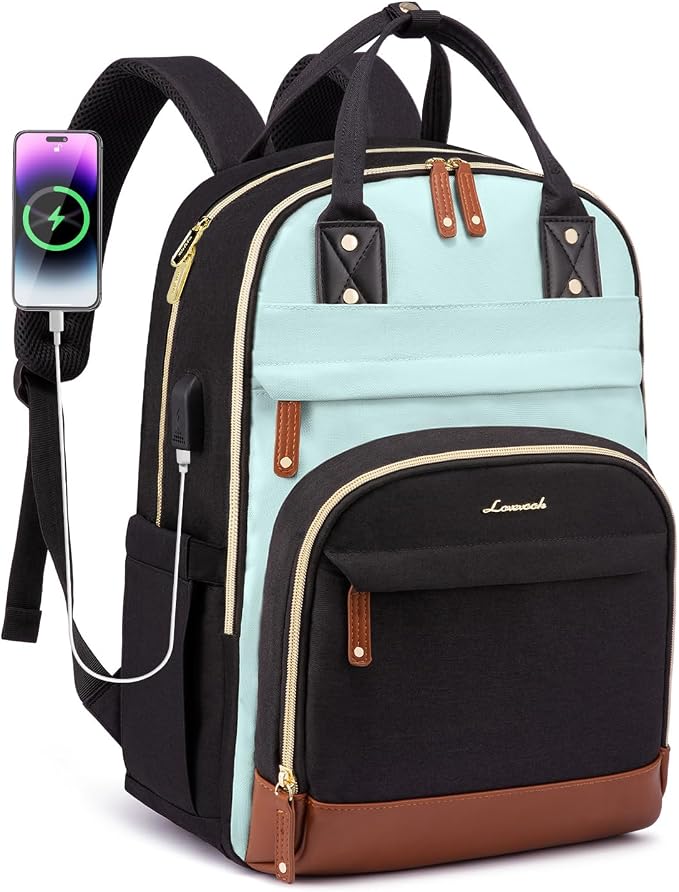 LOVEVOOK Laptop Backpack Women with USB Port Design,15.6 inch Waterproof Work Travel Backpack Computer Laptop Bag,Cute College Nurse Teacher Backpack Purse,Gifts for Women & Men,Black-Light Blue