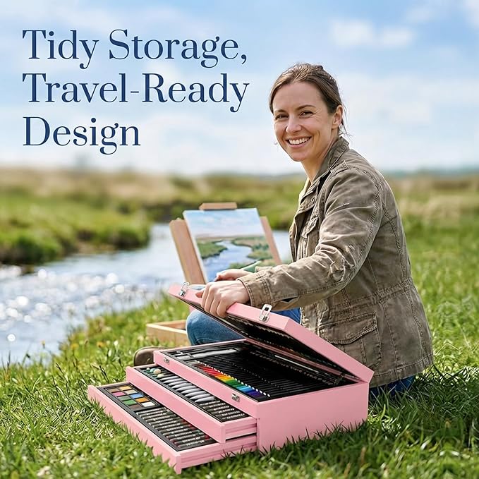 194 Piece Deluxe Art Set, Painting Drawing Art Supplies with 4 Drawing Pads, Acrylic Paints, Crayons, Colored Pencils Set in Wooden Case, Art Kit Gift Box for Kids, Teens, Adults, Artists, Beginners