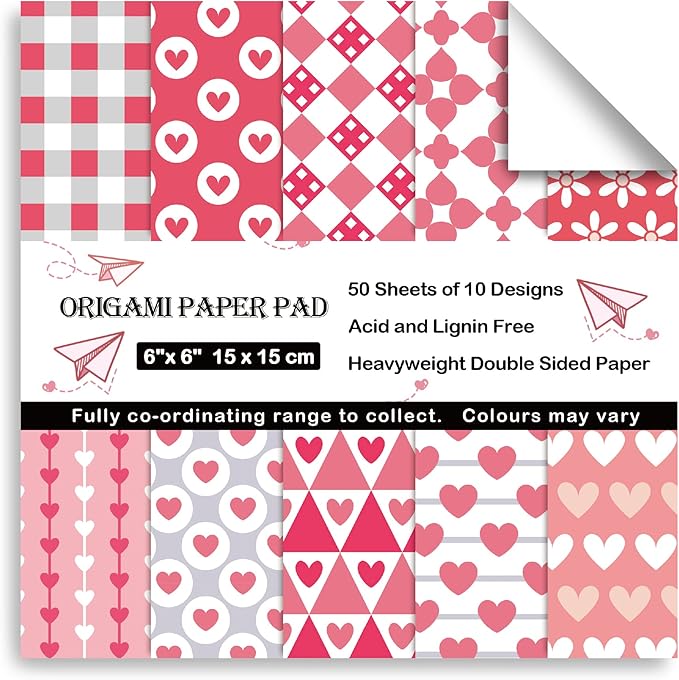 Origami Paper 6x6 Double Sided 50 Sheets 10 Colors origami kit Japanese Chiyo Square Craft Kits Easy Fold Arts Crafts DIY Handwork Pink Memories