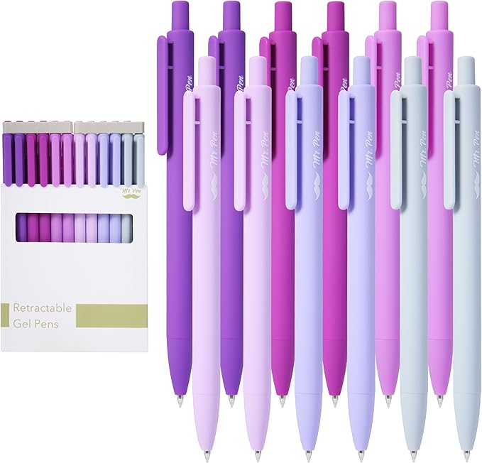 Mr. Pen- Retractable Gel Pens, 12 Pack, Black Ink, Lavender Legacy Barrel, Fine Point 0.5mm, Fast Dry, Smooth Writing, Cute Pens for Drawing, Writing Planner and School Supplies