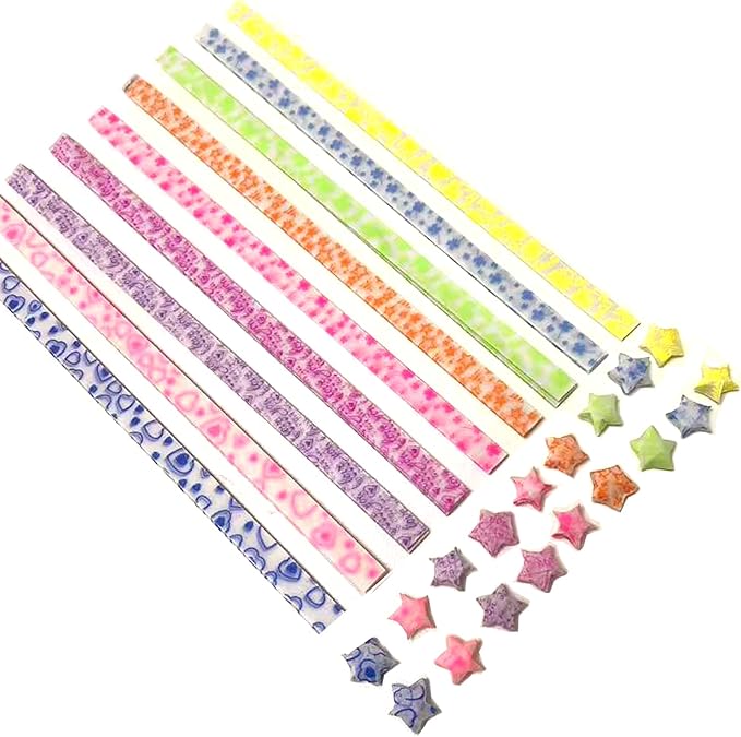 300 Sheets Luminous Origami Star Paper Strips 18 Different Styles Glow in the Dark Lucky Paper Stars Strips for DIY Handmade Crafts