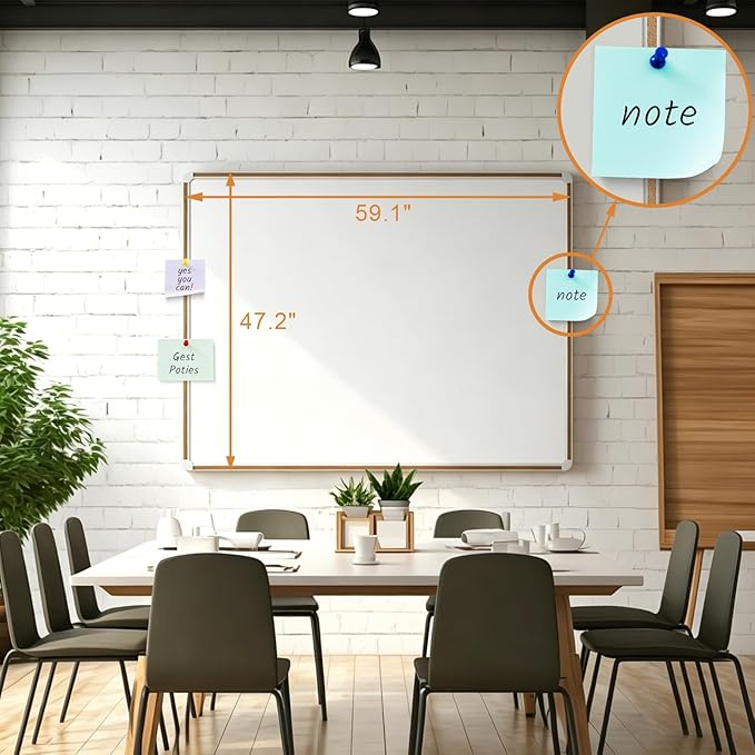 Large Magnetic White Board for Wall,Aluminum & Cork Strip Frame Whiteboard for Office,Presentation Dry Erase Board Wall Mount,Large Whiteboard for School Classroom Huge Whiteboards (60" W x 48" H)