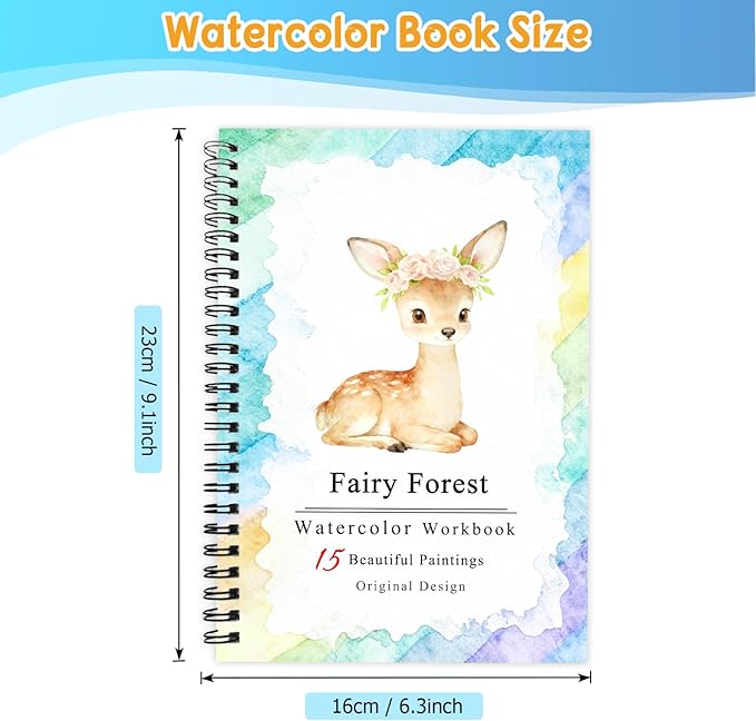 SLWBZ Watercolor Workbooks Coloring Book, Beginner Friendly Painting Kit, Detailed Steps, Creative Exploration Watercolor Book with Paint Set for Adults Teens (Fairy Forest, with Paint)