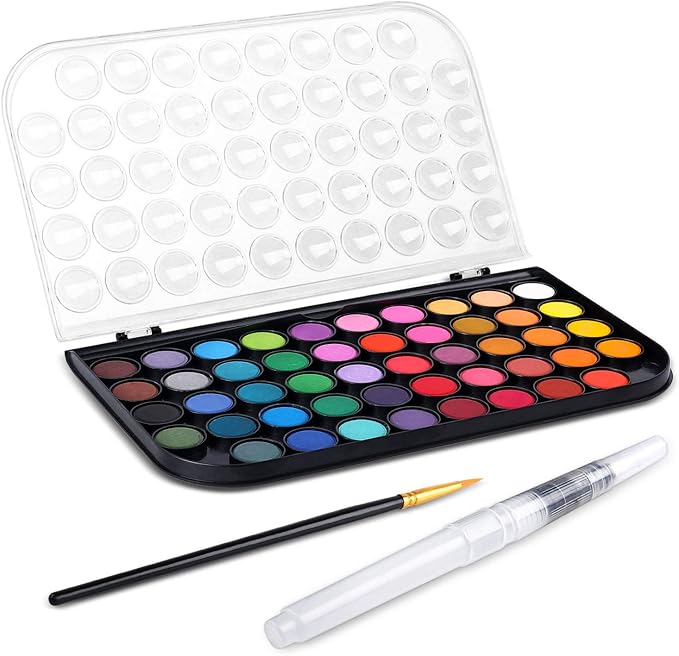 AROIC 48 Colors Watercolor Paint,Washable WaterColor Paint Set with a Refillable Water Brush Pen Travel Art Kit for Beginners & Artists Birthday Gift for Art Lovers 12 years old+