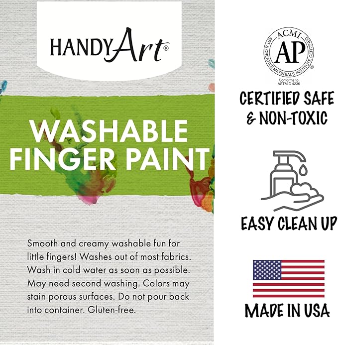Handy Art Washable Finger Paint, Fluorescent Orange, 16 oz Bottle, Easy Clean Up, Sensory Paints for Fingers & Hand Prints, Ages 3 & Up, Safe for Kids & Toddlers, AP Certified Non-Toxic, Made in USA