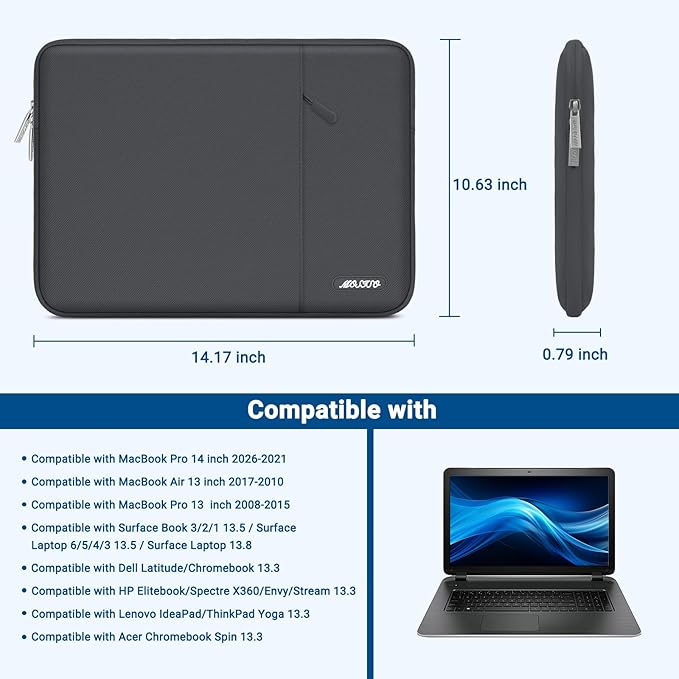 MOSISO Laptop Case 13.3 inch, 13-13.3 inch Laptop Sleeve Compatible with MacBook Air/Pro 13/Pro 14 M5 M4 M3 M2 M1, HP Dell ASUS Lenovo,Polyester Vertical Computer Sleeve Bag with Pocket, Dawn Gray