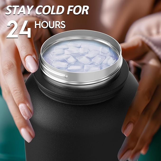 Navigate 40oz Insulated Water Bottle for Sports, Keep Cold 24H | 2-in-1 Spout and Handle Lids, Double Leak-Proof, 18/8 Stainless Steel, BPA-Free, Wide Mouth for Gym and Hiking,Black