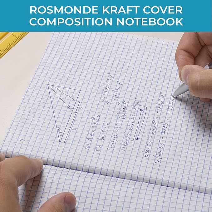 Rosmonde 12 Pack Graph Paper Notebook, No Bleed, Extra Pages - 120 Pages (60 Sheets), Softcover Kraft Journal, A5-8 x 5.7, Graph Composition Notebook, Quad Ruled Notebook, Grid Notebook