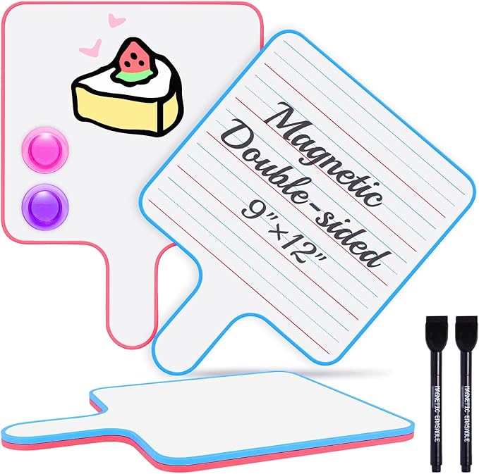 2 Pack Magnetic Handheld Dry Erase Board with Lines 9''×12'' Small White Board Classroom Pack for Students Office Double-Sided Dry Erase Paddles Include 2 Magnets & 2 Markers