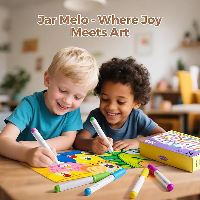 Jar Melo Washable Markers for Kids Toddlers 2-4, Safe Non-Toxic Water Based Markers for Age 1-3 4-8, Coloring Art Supplies for Preschool Gift, 24 Colors