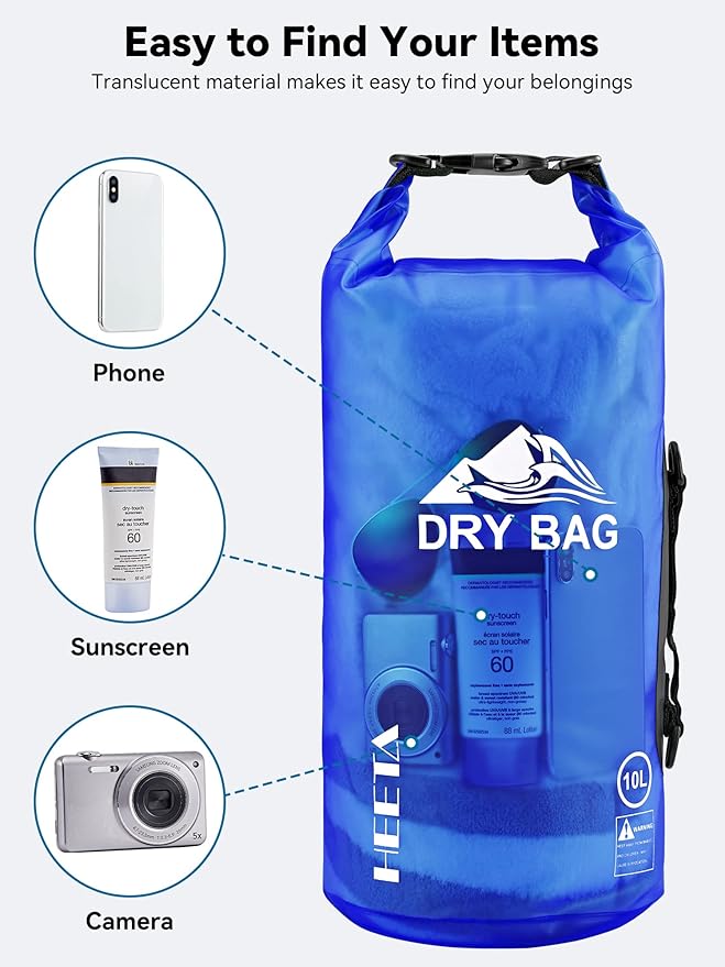 HEETA Dry Bag Waterproof Backpack with Phone Case 5L/10L/20L/30L/40L | Roll Top Lightweight Dry Storage Bag for Women Men, Travel Boating Kayaking Paddle Board Camping Beach Essentials Accessories