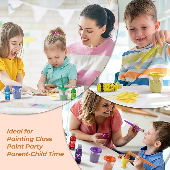 Nicpro 12 Colors Washable Finger Paint Set for Toddlers (2 oz), Non Toxic & Baby Safe Kids Paint with Paint Cups & Toddler Paintbrushes, Mess Free Art Supplies for Children Age 3 4 5 6+, Preschool Learning & Classroom Gifts