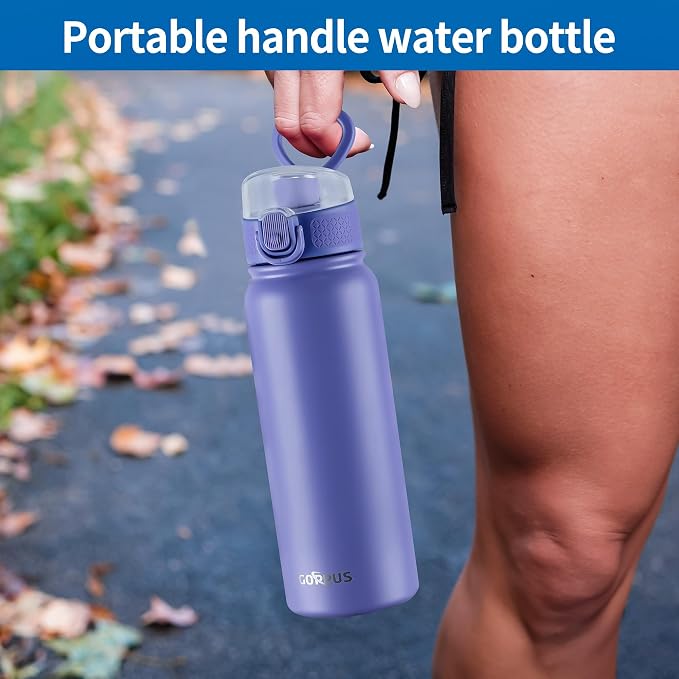 GOPPUS Insulated Water Bottle 20oz Stainless Steel BPA-Free Sports Bottle Ideal for School and Travel Silicone Spout Lid Prevents Leaks, Sweat, and Dust (Purple)