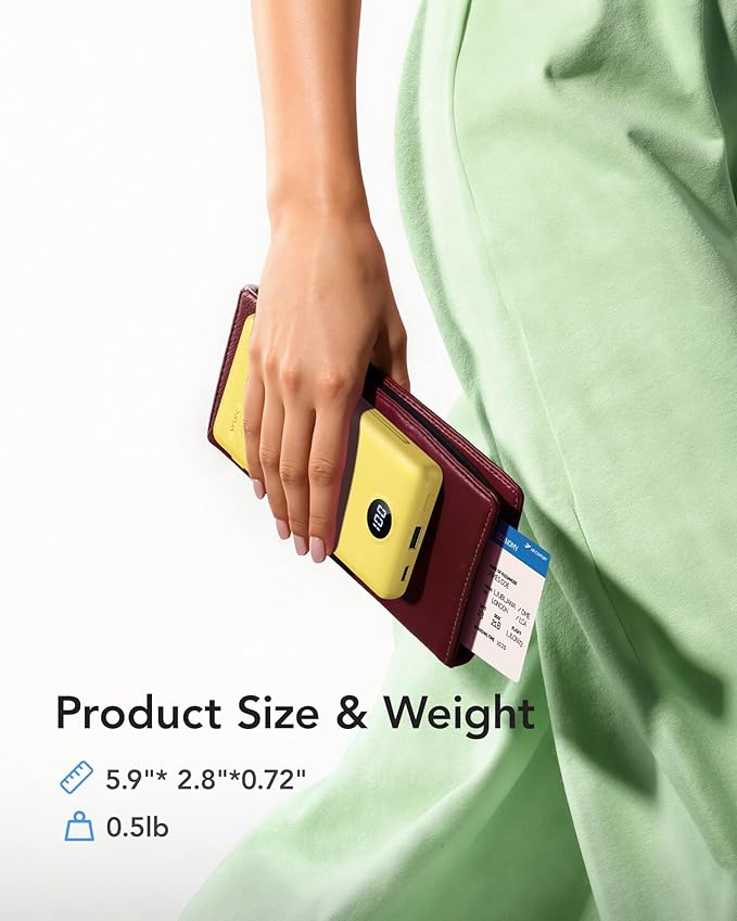 VRURC Portable Charger Power Bank - 10000mAh Fast Charging 22.5W PD 20W Slim Portable Charger Built in Cables Power Bank with Cords,USB C Portable Phone Charger Travel Accessories -Yellow