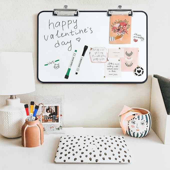 Slant Board for Writing,16.5x12 inch-Magnetic Desktop Whiteboard Writing Slope, Dry Erase White Boards Desktop with 5 Color Dry Erase Board Markers,Black Frame