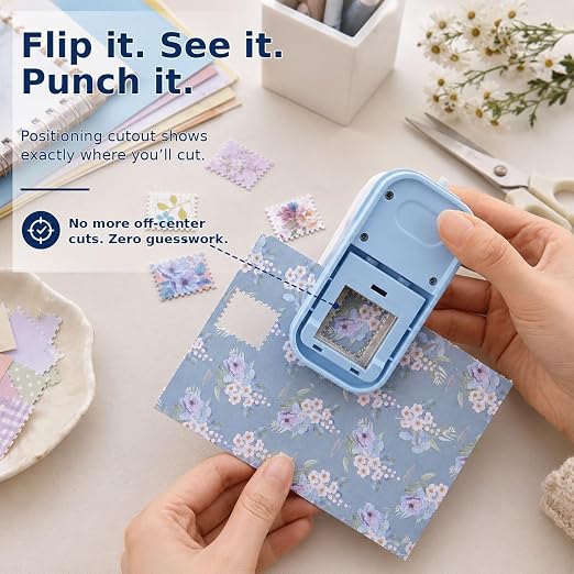CYFUN DESIGN Stamp Punch, Stamps Cutter, Postage Stamps Edge Paper Punch, Perforated Craft Punches for Junk Journal & Scrapbooking, Stackable Design with Alignment Cutout for Precise Positioning(Blue)