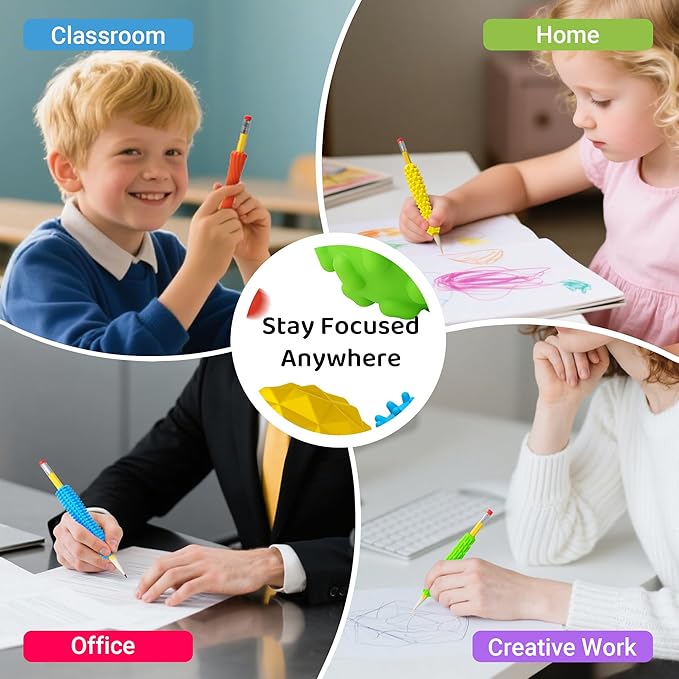 ELETIUO 4-Pack Textured Silicone Pencil Grips–Sensory Fidget Sleeves for Kids& Adults,ADHD &Autism Anxiety Relief,Quiet Classroom&Travel Fidget Tool for Focus,Calm,and Fine Motor Skills