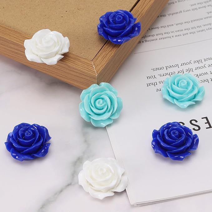 20 Pcs Rose Fridge Magnets, 1.1 Inch Cute Flower Fridge Magnets, 3D Colorful Refrigerator Decorative Magnet for Whiteboard Locker Cabinet (Blue-3 Colors-Rose)