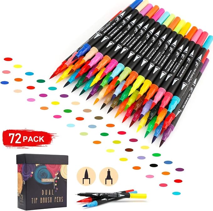 72 Colors Dual Tip Brush Pen Markers Set | Flexible Brush & Fine Point Art Markers for Adult Coloring, Calligraphy, Hand Lettering,Illustration, Sketching | Gift Box