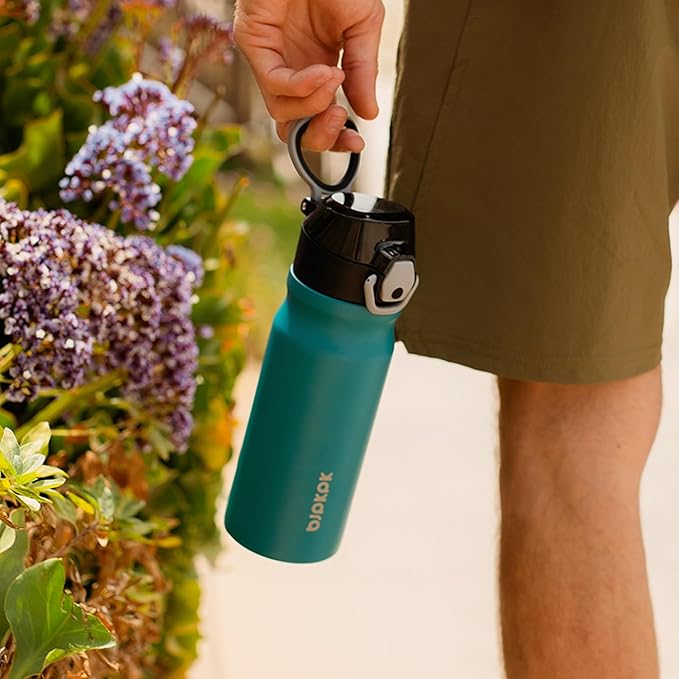 BJPKPK 14oz Insulated Water Bottle with Straw Stainless Steel Double Wall Water Bottles BPA Free Leak Proof Thermal Flask with Lockable Flip Lid and Soft Silicone Spout,Bamboo Grove