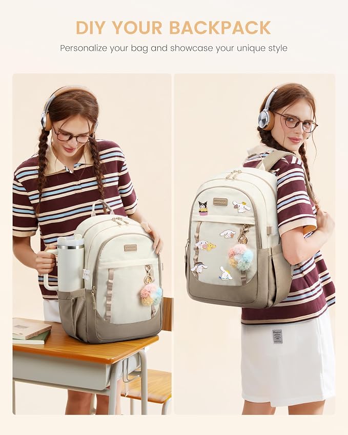 LOVEVOOK School Backpack for Teen Girl, Cute Student Bookbag Fits 15.6 Inch Laptop, Back to School Backpack Purse for Teenagers, Casual Daypack Kid Back Pack Travel Bag, Gift