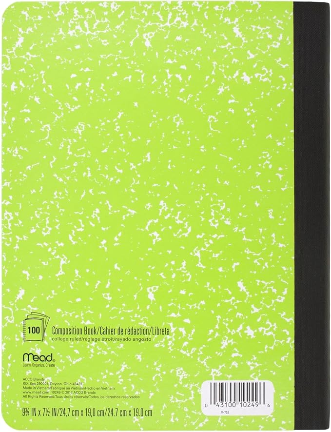 Mead Composition Notebook, College Ruled Paper, 7-1/2" x 9-3/4", 100 Sheets per Comp Book, Assorted Colors (850106-ECM) (Pack of 12)