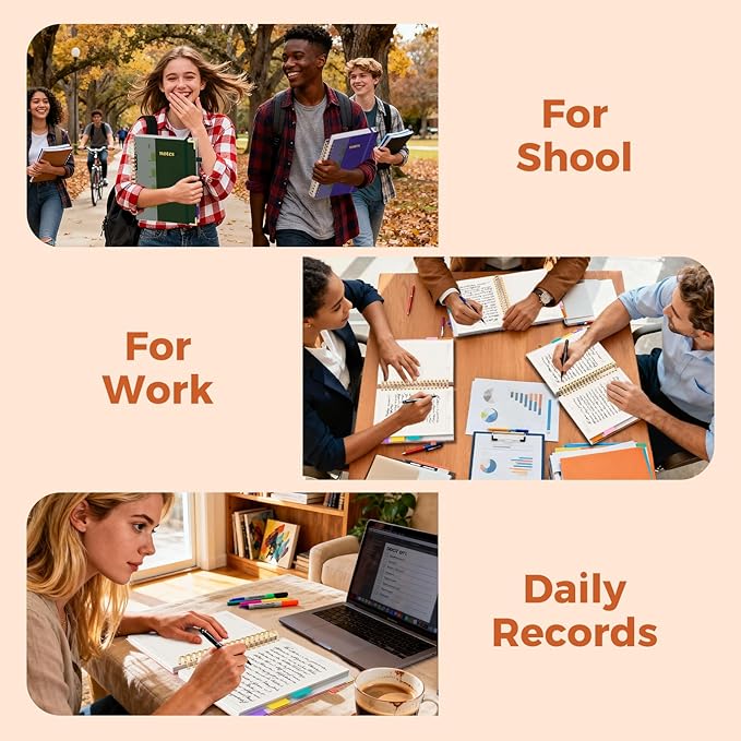 Line Hardcover Spiral Notebook with Removable Dividers Tabs & Ruler, 5 Subject Notebook College Ruled, 300 Page, Large 8"x10" B5 Notebooks for Work School, Lined Journal for Women & Men, Green
