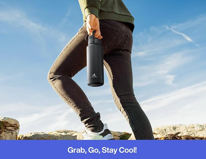 POWCAN 40 oz Insulated Water Bottle with 2-in-1 Straw and Spout Lid, Glow-in-the-Dark, 24H Cold, Leakproof, BPA-Free, Double Wall Stainless Steel for Sports, Gym, Travel, and School (Seashell Coast)