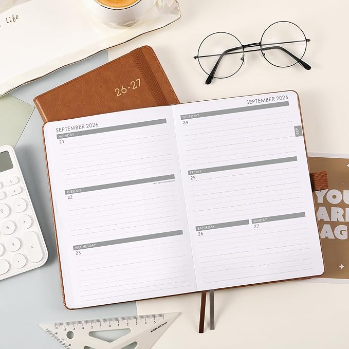 2026-2027 Planner - Academic Planner 2026-2027 Weekly Monthly Planner, July 2026 - June 2027, 5.7'' x 8.4'', Thick Paper, Leather Cover, Pen Holder, Back Pocket, Perfect Daily Organizer - Brown