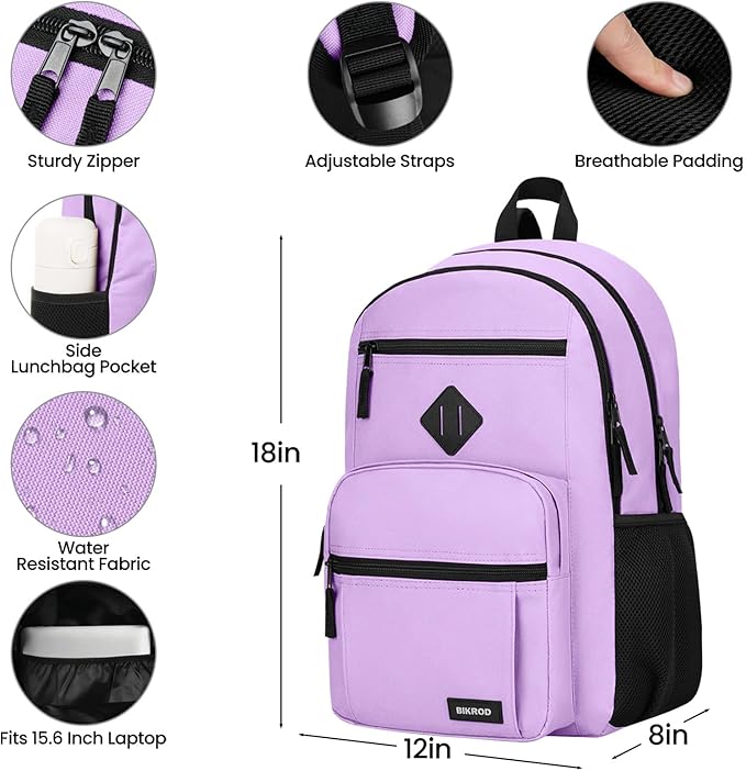 BIKROD Backpack for Girls Women, School Backpack for Teen Boys, Lightweight Casual High School Bookbag, Daily-use Travel Laptop Backpack Fits 15.6 Inch Notebook