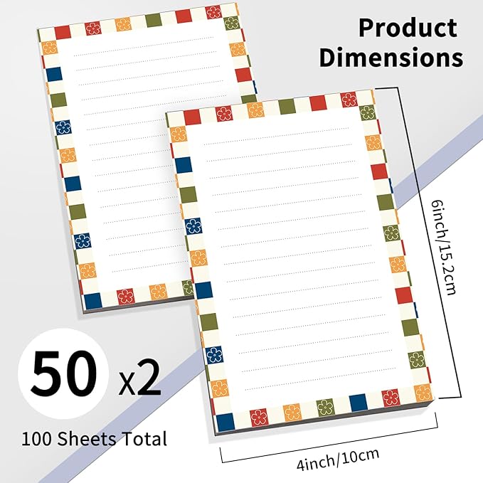 2 Pack Lined Sticky Notes 4x6 in, Cute Self-Stick Notepads with Lines, Large Memo Pads Strong Adhesive for Office, Home Colorful Cute Plaid