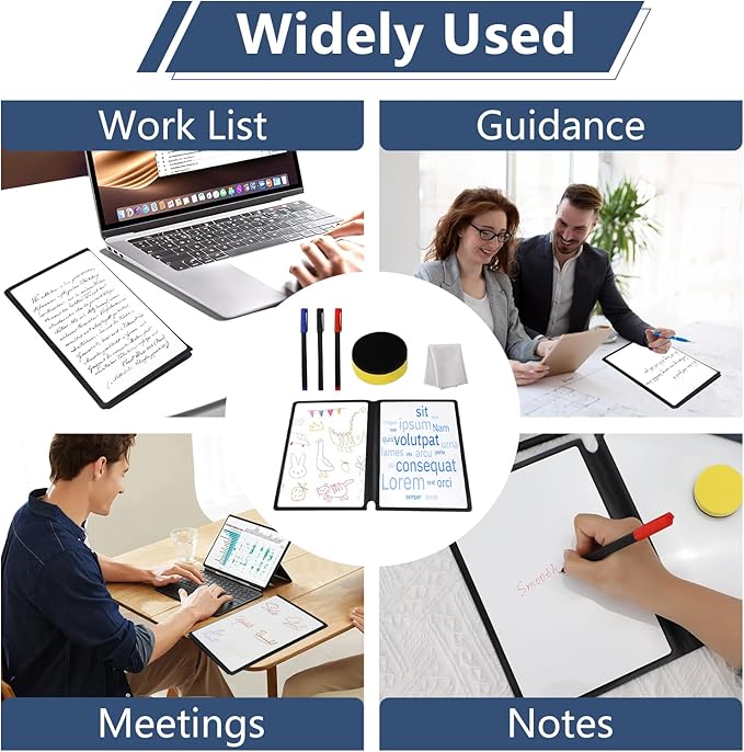 Zoyiancy 2 Pcs Small Whiteboards A5 Notebook with Pen and Eraser, Portable Mini Dry Erase Pad with PU Cover, Reusable White Board Double Sided for School Office Message