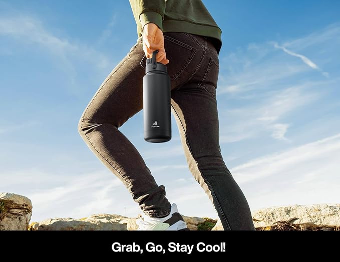POWCAN 40 oz Insulated Water Bottle with 2-in-1 Straw and Spout Lid, Keep Cold 24H, Leak-Proof, BPA-Free, Double Wall Stainless Steel Water Bottle for Sports, Gym, Travel, Gift, and School (Ace)