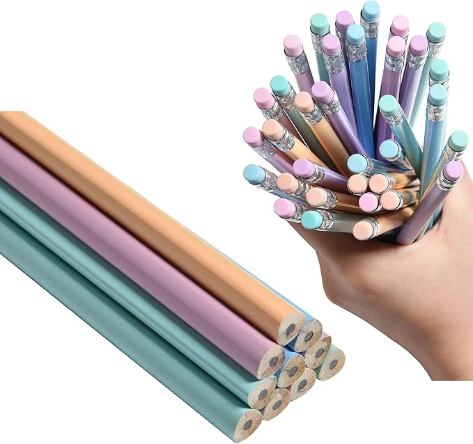50PCS Triangular Grip Wooden cased Pencils for Kids with Erasers, Fun Cute Wood Wedding Golf Triangle Pencils for School,Drawing,Gift (50PCS)