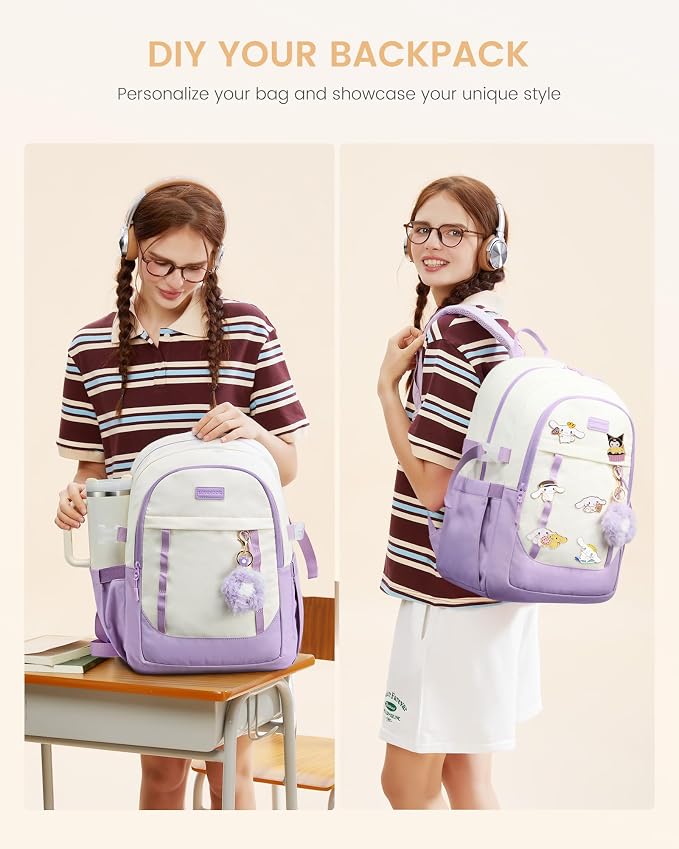 LOVEVOOK School Backpack for Teen Girl, Cute Student Bookbag Fits 15.6 Inch Laptop, Back to School Backpack Purse for Teenagers, Casual Daypack Kid Back Pack Travel Bag, Gift