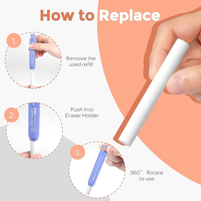Nicpro 12 Pack TPE Rotary Retractable Pen Eraser Refills