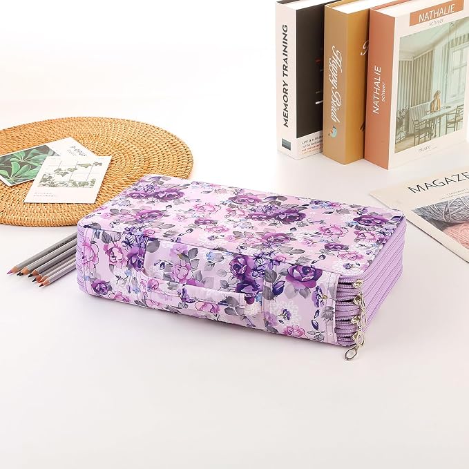 300 Slots Colored Pencil Case Organizer, 4 Layer Bag | Twill Oxford fabric,103 elastic loops,detachable handle,for travel,home storage,drawing tools,creative gifts
